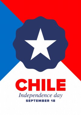 Şili Bağımsızlık Günü. Mutlu bayramlar Patrias. Özgürlük günü. Yıllığı 18 Eylül 'de kutlayın. Şili bayrağı. Vatansever Şili tasarımı. Poster, kart, afiş, şablon, geçmiş. Vektör