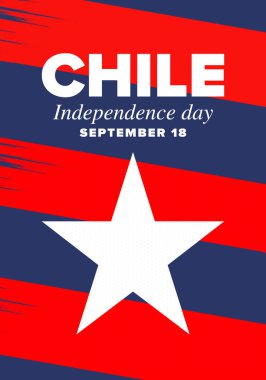 Şili Bağımsızlık Günü. Mutlu bayramlar Patrias. Özgürlük günü. Yıllığı 18 Eylül 'de kutlayın. Şili bayrağı. Vatansever Şili tasarımı. Poster, kart, afiş, şablon, geçmiş. Vektör