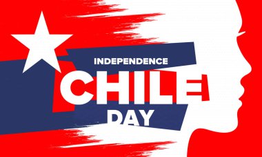 Şili Bağımsızlık Günü. Mutlu bayramlar Patrias. Özgürlük günü. Yıllığı 18 Eylül 'de kutlayın. Şili bayrağı. Vatansever Şili tasarımı. Poster, kart, afiş, şablon, geçmiş. Vektör
