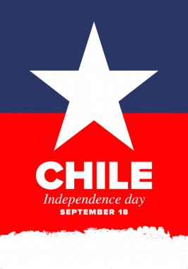 Şili Bağımsızlık Günü. Mutlu bayramlar Patrias. Özgürlük günü. Yıllığı 18 Eylül 'de kutlayın. Şili bayrağı. Vatansever Şili tasarımı. Poster, kart, afiş, şablon, geçmiş. Vektör