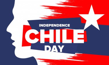Şili Bağımsızlık Günü. Mutlu bayramlar Patrias. Özgürlük günü. Yıllığı 18 Eylül 'de kutlayın. Şili bayrağı. Vatansever Şili tasarımı. Poster, kart, afiş, şablon, geçmiş. Vektör