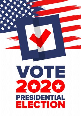 Birleşik Devletler 'de 2020 Başkanlık Seçimi. Oylama günü, 3 Kasım. Biz Seçimleri. Vatansever Amerikan unsuru. Poster, kart, afiş ve geçmiş. Vektör illüstrasyonu