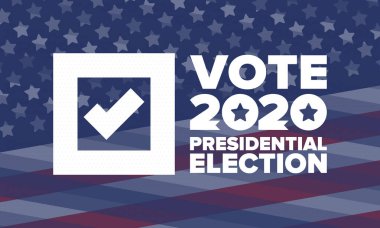Birleşik Devletler 'de 2020 Başkanlık Seçimi. Oylama günü, 3 Kasım. Biz Seçimleri. Vatansever Amerikan unsuru. Poster, kart, afiş ve geçmiş. Vektör illüstrasyonu
