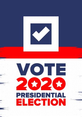 Birleşik Devletler 'de 2020 Başkanlık Seçimi. Oylama günü, 3 Kasım. Biz Seçimleri. Vatansever Amerikan unsuru. Poster, kart, afiş ve geçmiş. Vektör illüstrasyonu