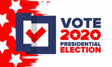 Birleşik Devletler 'de 2020 Başkanlık Seçimi. Oylama günü, 3 Kasım. Biz Seçimleri. Vatansever Amerikan unsuru. Poster, kart, afiş ve geçmiş. Vektör illüstrasyonu