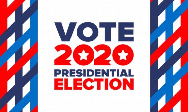 Birleşik Devletler 'de 2020 Başkanlık Seçimi. Oylama günü, 3 Kasım. Biz Seçimleri. Vatansever Amerikan unsuru. Poster, kart, afiş ve geçmiş. Vektör illüstrasyonu