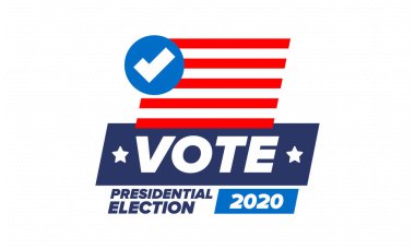 Birleşik Devletler 'de 2020 Başkanlık Seçimi. Oylama günü, 3 Kasım. Biz Seçimleri. Vatansever Amerikan unsuru. Poster, kart, afiş ve geçmiş. Vektör illüstrasyonu