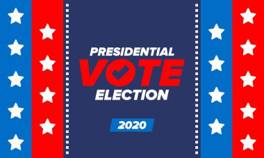 Birleşik Devletler 'de 2020 Başkanlık Seçimi. Oylama günü, 3 Kasım. Biz Seçimleri. Vatansever Amerikan unsuru. Poster, kart, afiş ve geçmiş. Vektör illüstrasyonu