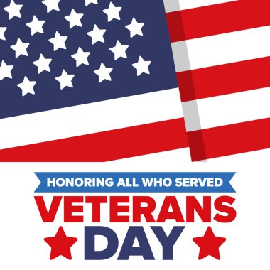 Birleşik Devletler 'de Gaziler Günü. Federal bayram, her yıl 11 Kasım 'da kutlanır. Hizmet eden herkesi onurlandırmak. Vatansever Amerikan askeri konsepti. Poster, kart, afiş ve geçmiş. Vektör illüstrasyonu