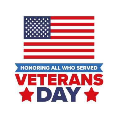 Birleşik Devletler 'de Gaziler Günü. Federal bayram, her yıl 11 Kasım 'da kutlanır. Hizmet eden herkesi onurlandırmak. Vatansever Amerikan askeri konsepti. Poster, kart, afiş ve geçmiş. Vektör illüstrasyonu