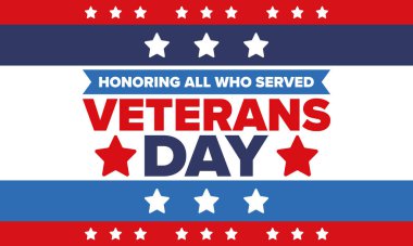 Birleşik Devletler 'de Gaziler Günü. Federal bayram, her yıl 11 Kasım 'da kutlanır. Hizmet eden herkesi onurlandırmak. Vatansever Amerikan askeri konsepti. Poster, kart, afiş ve geçmiş. Vektör illüstrasyonu