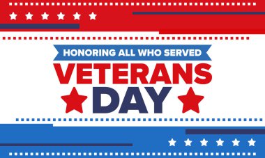 Birleşik Devletler 'de Gaziler Günü. Federal bayram, her yıl 11 Kasım 'da kutlanır. Hizmet eden herkesi onurlandırmak. Vatansever Amerikan askeri konsepti. Poster, kart, afiş ve geçmiş. Vektör illüstrasyonu