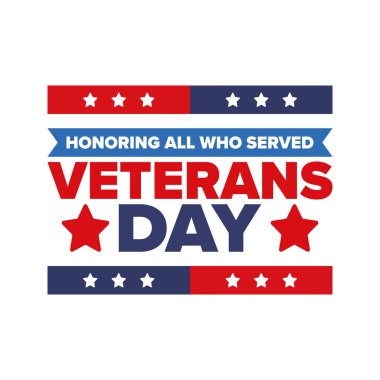 Birleşik Devletler 'de Gaziler Günü. Federal bayram, her yıl 11 Kasım 'da kutlanır. Hizmet eden herkesi onurlandırmak. Vatansever Amerikan askeri konsepti. Poster, kart, afiş ve geçmiş. Vektör illüstrasyonu