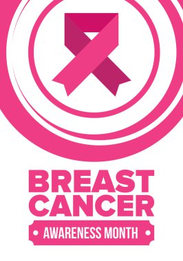 Meme Kanseri Farkındalığı Ayı. Pembe Ekim. Pembe kurdele. Kadın sağlık hizmetleri. Yıllık kutlama. Sağlık konsepti. Kız dayanışması. Kanseri önleme. Kadın hastalıkları. Poster, afiş ve arkaplan. Vektör