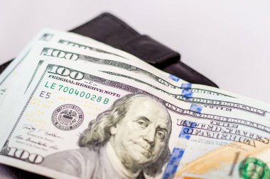 Dolar bir çanta üzerinde yalan. Refah ve başarılı iş sembolü