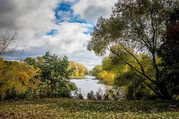 Autumn Park Rzeki Drzewa Jesienią Dobry Dzień — Zdjęcie stockowe