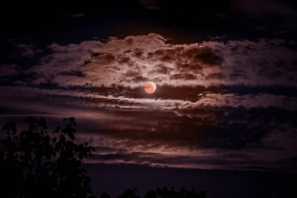 Dark night sky with clouds during the eclipse of the moon_ — Zdjęcie stockowe