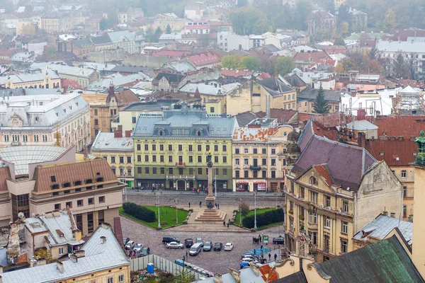Paisagem Cidade Lviv Vista Rua Edifícios Torre Prefeitura — Fotografia de Stock