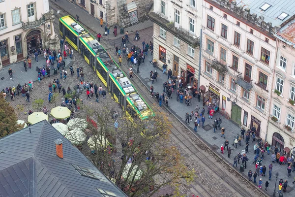 Lviv Ucrânia Outubro 2018 Vista Praça Mercado Lviv Partir Altura — Fotografia de Stock