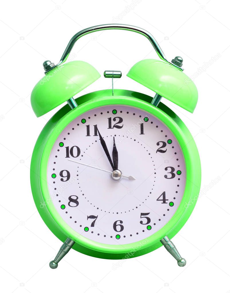 Green clock on white isolated background, which shows the approximate 12 hours. The New Year is coming