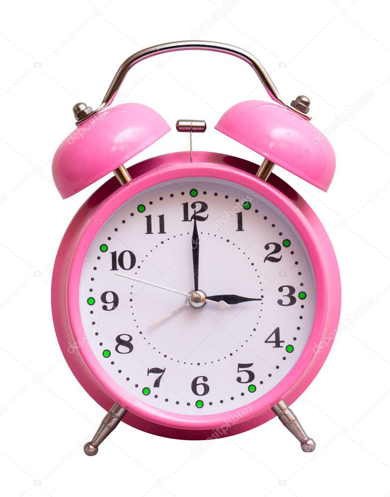 The pink clock on a white isolated background show 3 hour