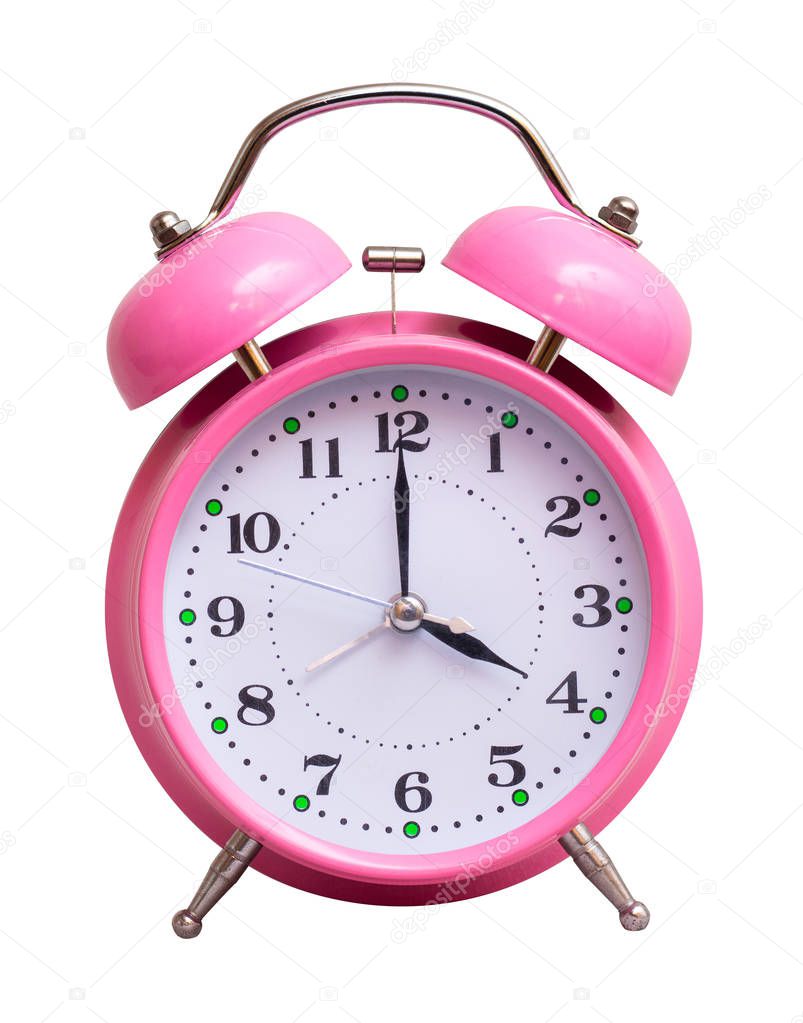 The pink clock on a white isolated background show 4 hour
