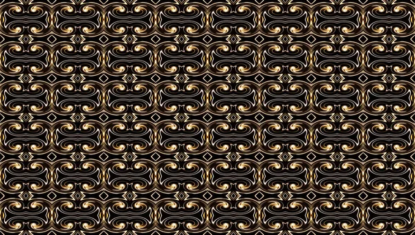 Geometric seamless pattern with golden twisted elements on a black background