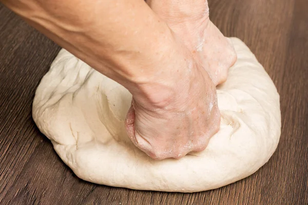 Woman Kneads Dough Preparation Bread Ravioli — Stock Photo, Image