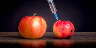 Sağlıklı ve sakat bir elma. İlacın giriş dozu. Uyuşturucu bağımlılığı. Hastalık sırasında iğne