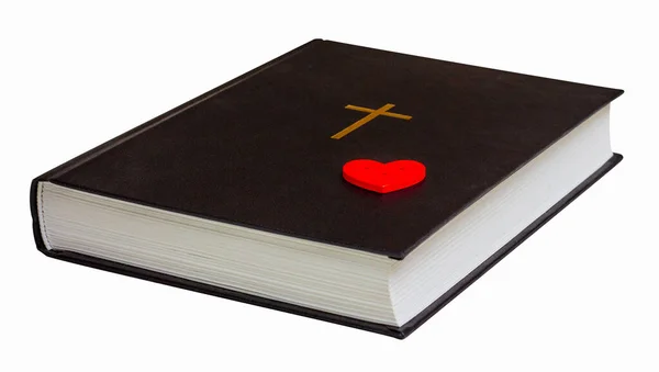 Biblia Con Corazón Rojo Sobre Fondo Blanco Aislado Encanta Biblia —  Fotos de Stock