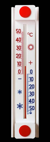 Termômetro Para Medir Temperatura Mostra Graus Calor Termômetro Sobre Fundo — Fotografia de Stock