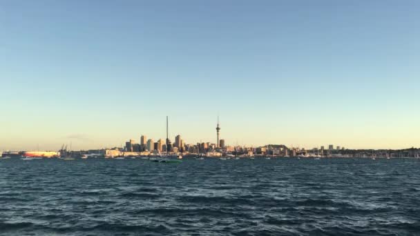 Gün Batımında Yeni Zelanda Auckland Şehir Manzarası — Stok video