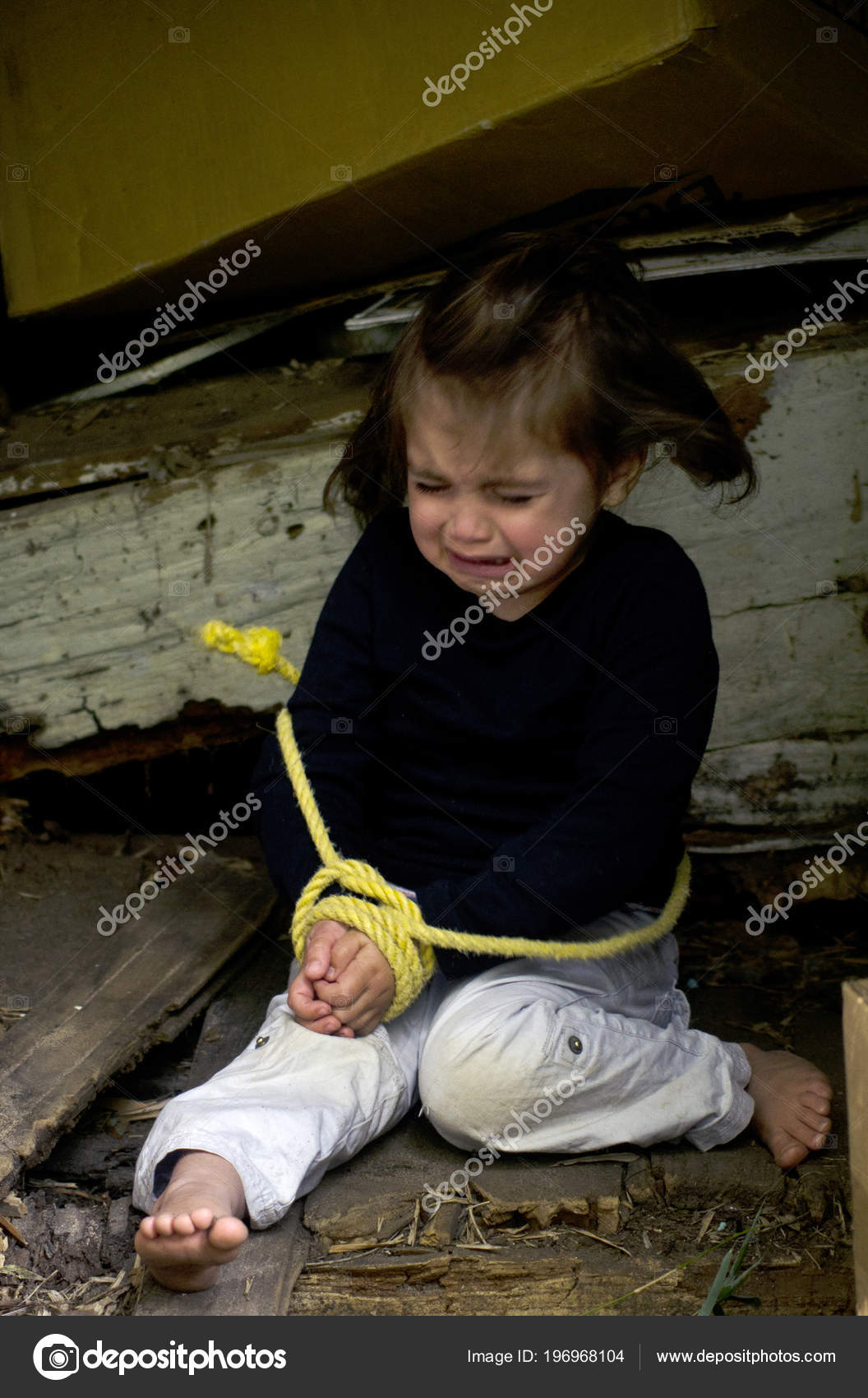 Child Missing Kidnapped Abused Hostage Victim Girl Hands Tied Rope ...