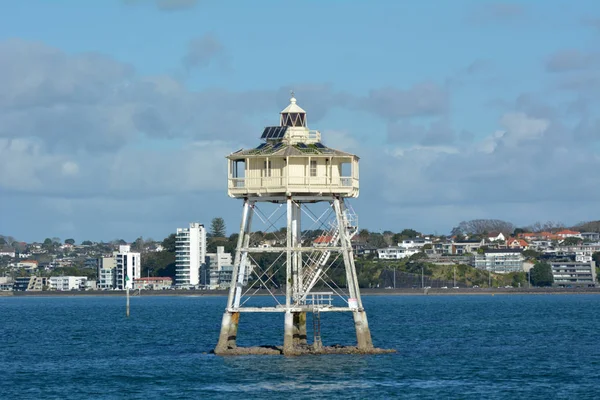 Bean Rock Lighthouse Landscape View Mission Bay Skyline Theauckland New — Stock Photo, Image