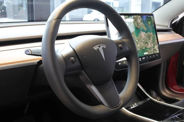 Tesla Insignia Eklenti Elektrikli Otomobil Model Imal Tesla Inc Tarafından — Stok fotoğraf