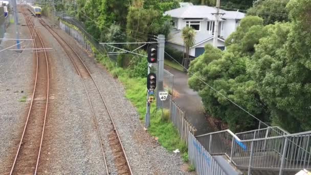Aerial View Train Auckland Urban Train Services Operated Transdev Auckland — Stock Video