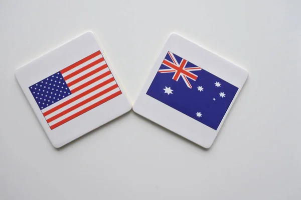 Флаги Сша Австралии Белом Фоне Копировальное Пространство — стоковое фото