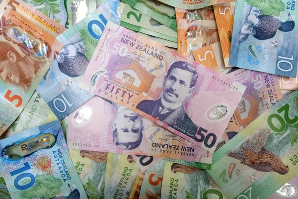 Monnaie Néo Zélandaise Billets Mixtes Fond — Photo