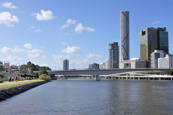 BRISBANE - DEC 30 2018:Urban landscape view of Brisbane city downtown skyline and Southbank Parkland in Queensland Australia