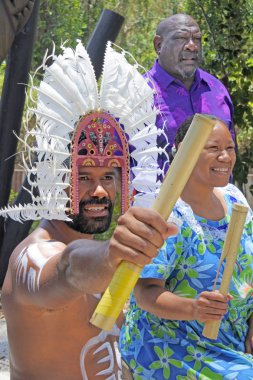 QUEENSLAND - JAN 11 2019:Torres Strait Islander people. The Torres Strait islands located between the tip of Cape York in Queensland Australia and Papua New Guinea. clipart
