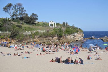 Young people relaxing on Coogee Beach in Sydney New South Wales  clipart