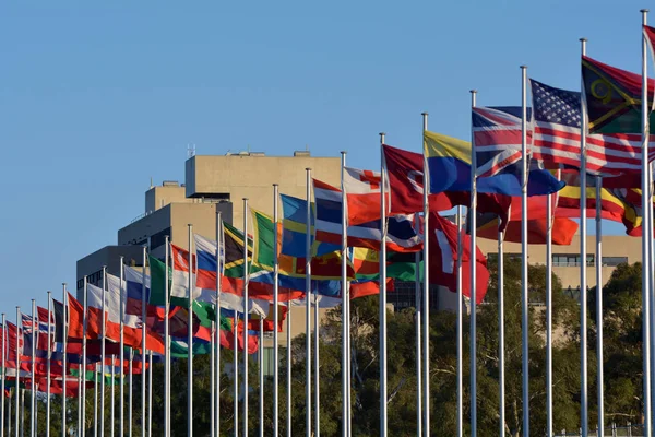 Exhibición de la Bandera Internacional en la Zona Parlamentaria de Canberra Au —  Fotos de Stock