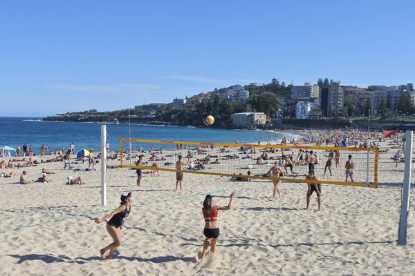 Los jóvenes juegan voleibol en Coogee Beach en Sydney New Sout —  Fotos de Stock