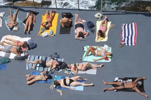 Aerial view of young people sunbathing Sydney New South Wales Au — Stock Photo, Image