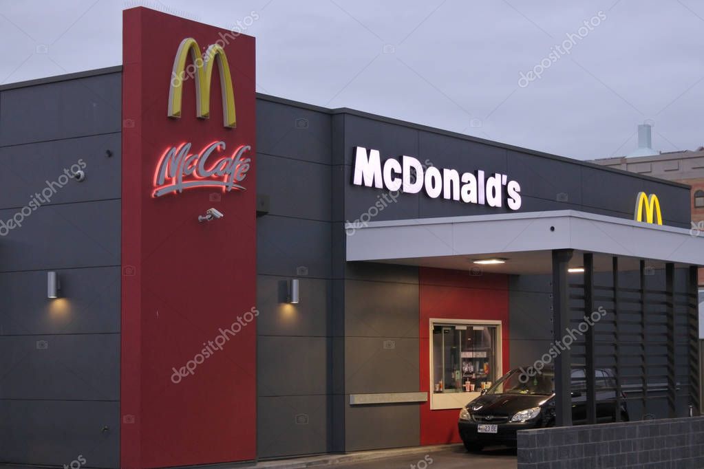 HOBART - MAR 20 2019:McDonald's Fast food Restaurant. McDonald's is the world's largest restaurant chain by revenue, serving over 69 million customers daily in over 100 countries across as of 2018.