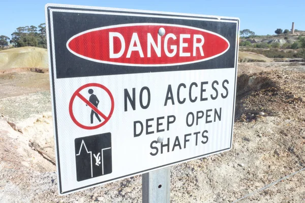 Danger no access deep open shafts sign in Kapunda Copper Mine — Stock Photo, Image