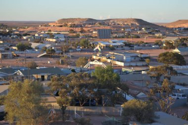 Aerial landscape view of Coober Pedy town in South Australia clipart