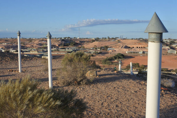 Aerial landscape view of Coober Pedy town in South Australia