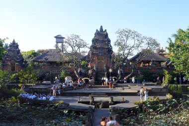 Ubud Bali Indone Ubud Su Sarayı'nda ziyaretçilerin havadan görünümü