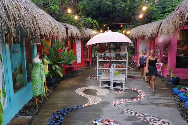 Tourists in a street mall in Gili Air Island Bali Indonesia — Stock Photo, Image